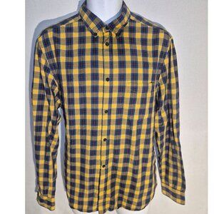L.O.G.G. button front shirt, 100% Cotton. gold-grey-blue checkered design. XL